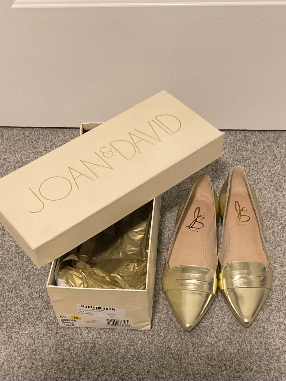 Joan & David Metallic Gold Pointed-Toe Loafers